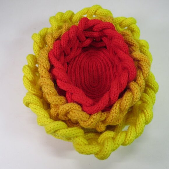Fall (3) Baskets hand knit & woven Round Orange, Yellow, Red Organic Modern - Picture 10 of 10